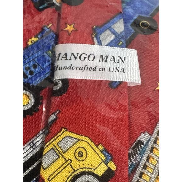 Mango Man Mens Tie Handcrafted in USA Red with Assorted Vehicles - Picture 3 of 3